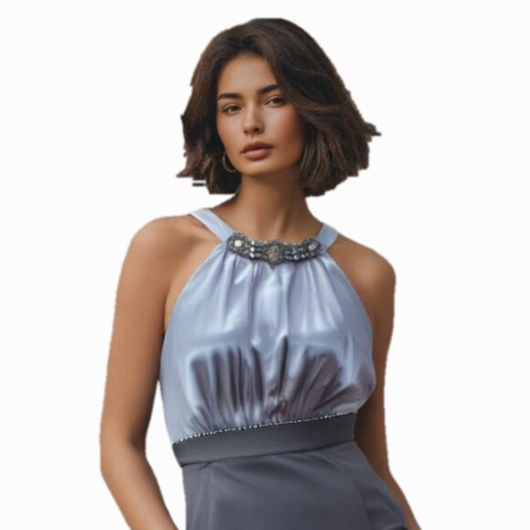 Jones Studio Bead & Crystal Embellished Gray & Black Dress, Size 10 - Picture 2 of 9